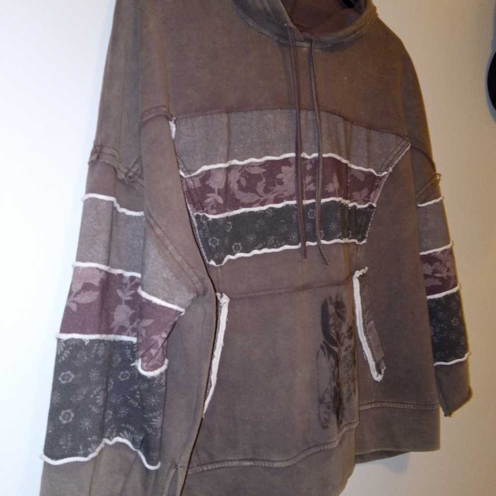 Women's Brown Hoodie with Patterned Accents. Hand Crafted Dyed With Funky Dude - Picture 9 of 9